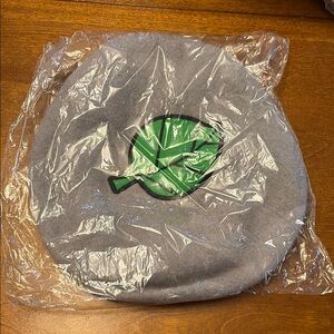 Gray Beret with Green Leaf Totoro Design